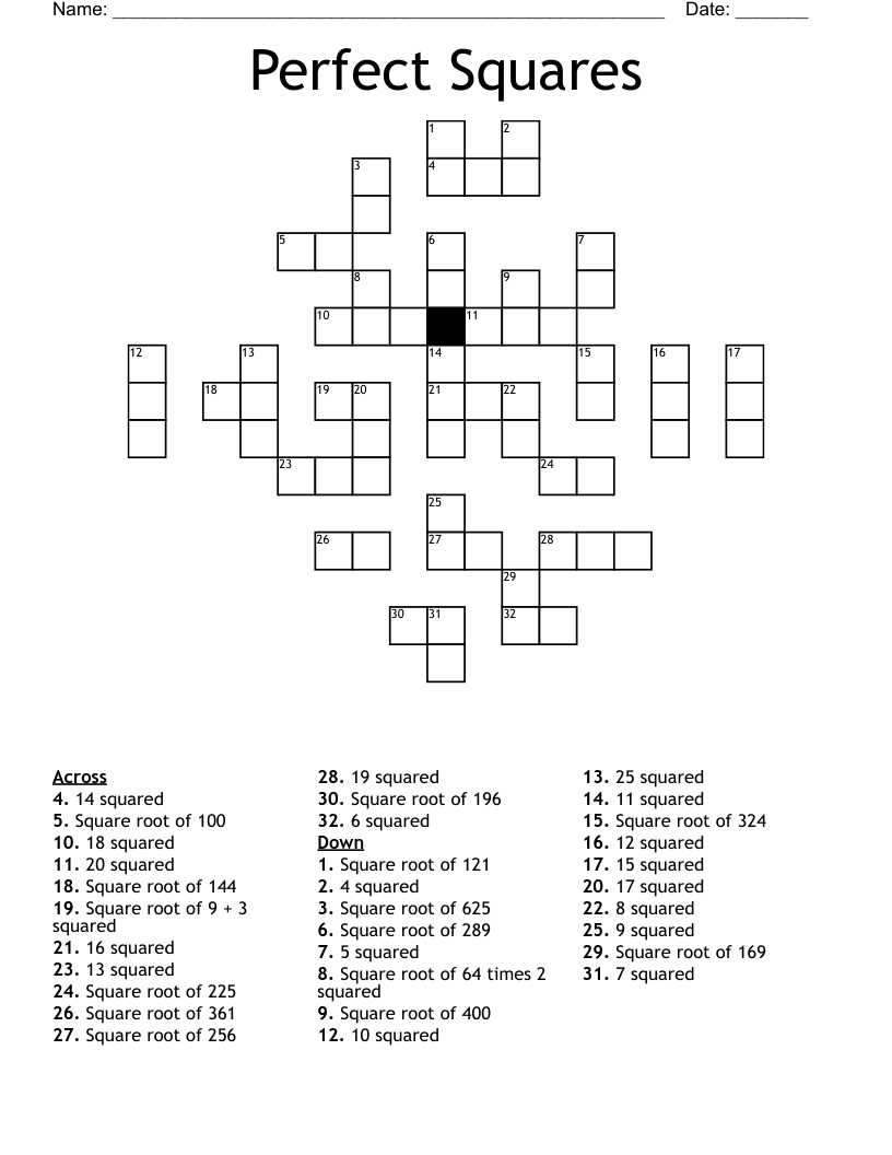 Perfect Squares Crossword WordMint Perfect Squares Crossword WordMint