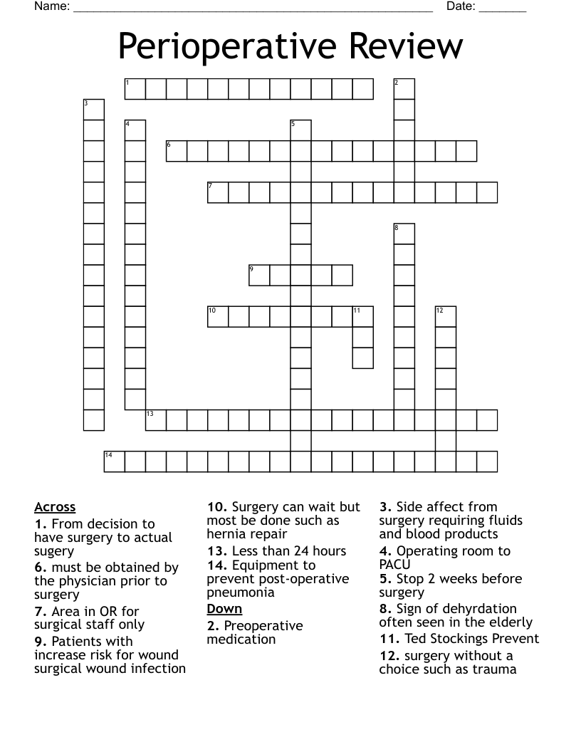 Perioperative Review Crossword WordMint Perioperative Review Crossword WordMint