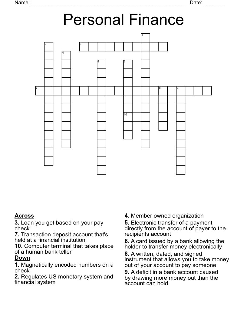 Personal Finance Crossword WordMint
