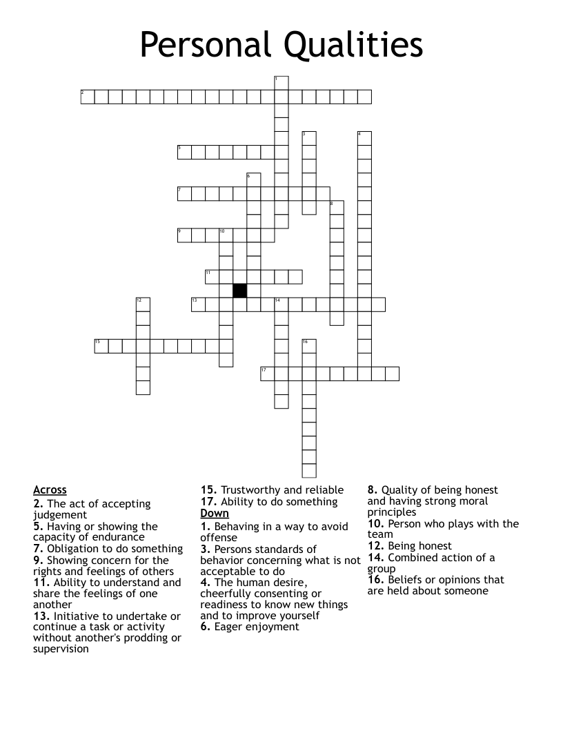Personal Qualities Crossword WordMint Personal Qualities Crossword WordMint