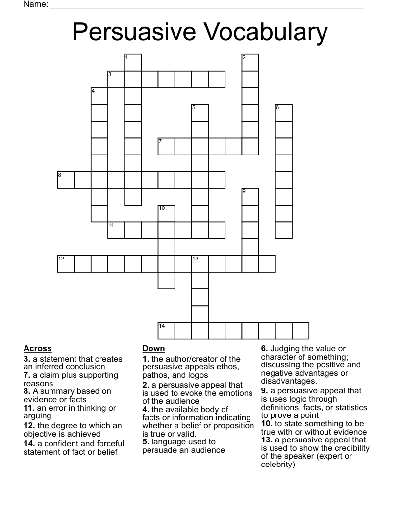 Persuasive Vocabulary Crossword WordMint Persuasive Vocabulary Crossword WordMint
