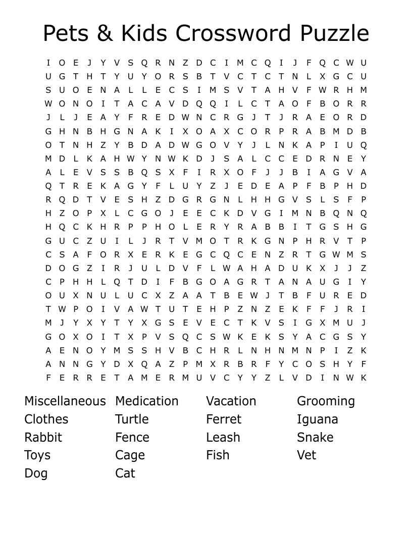 Pets Kids Crossword Puzzle Word Search WordMint Pets Kids Crossword Puzzle Word Search WordMint