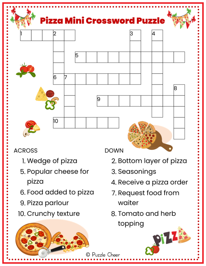 Pizza Mini Crossword Puzzle Puzzle Cheer Pizza Mini Crossword Puzzle Puzzle Cheer