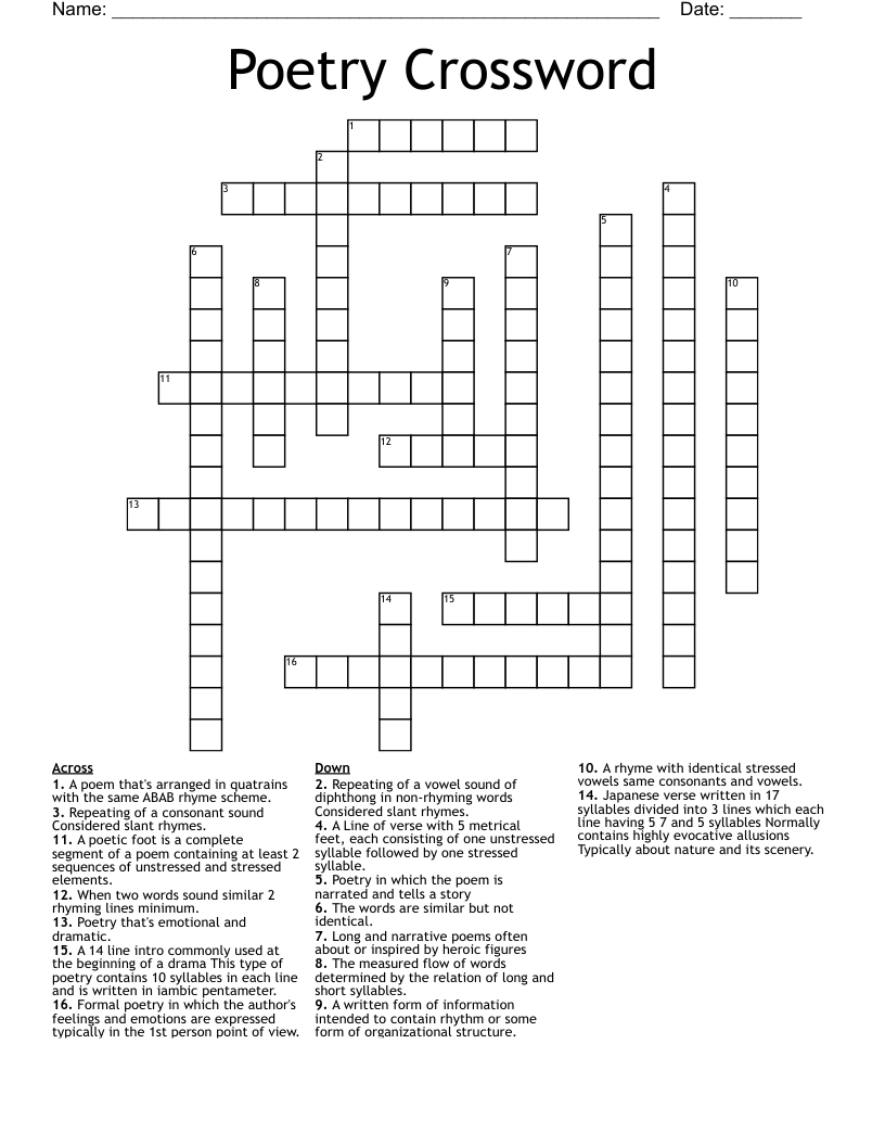 Poetry Crossword WordMint