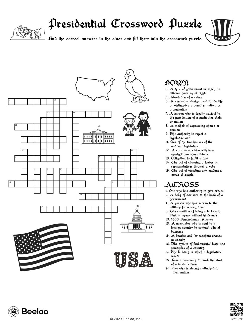 Presidential Crossword Puzzle Beeloo Printable Crafts And Activities For Kids Presidential Crossword Puzzle Beeloo Printable Crafts And Activities For Kids