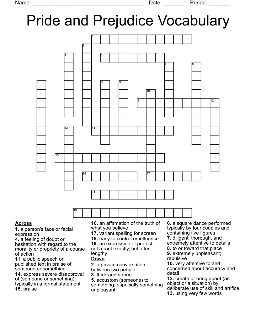 Pride And Prejudice Vocabulary Crossword WordMint Pride And Prejudice Vocabulary Crossword WordMint