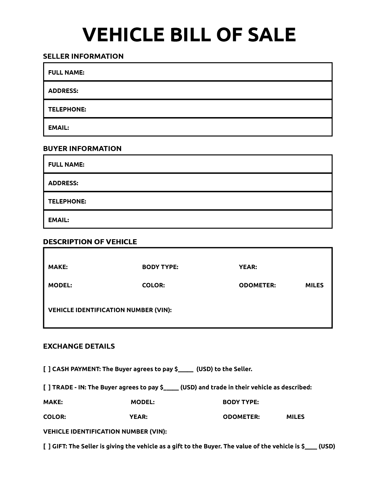 printable bill of sale template