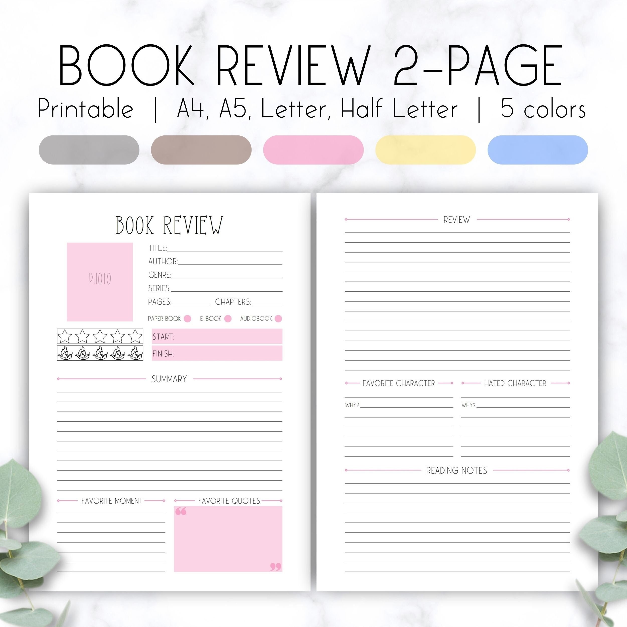 printable book review template