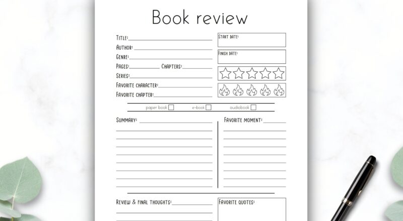 Printable Book Review Template Reading Log A4 A5 Letter Half Letter digital Download Etsy