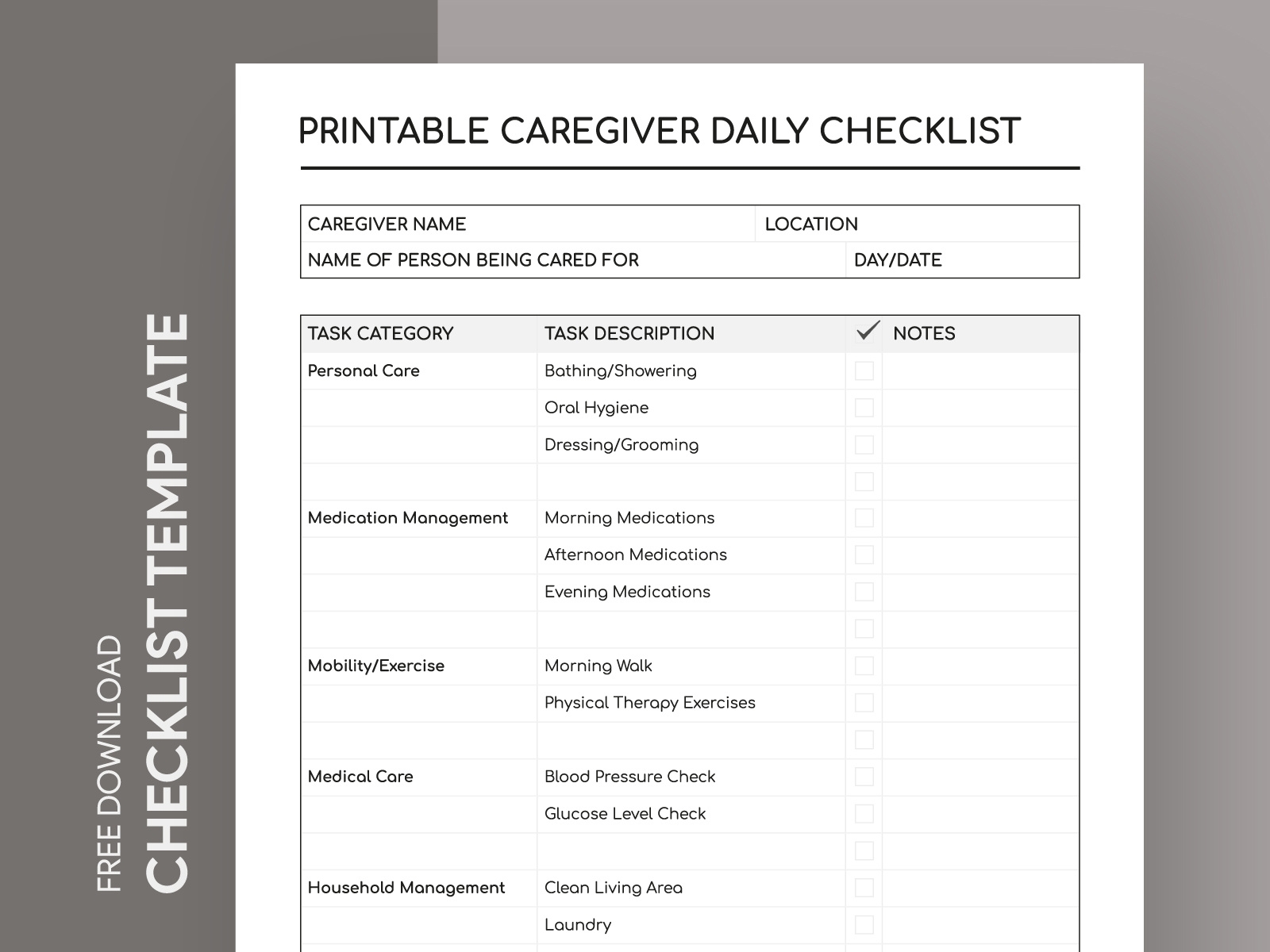free printable caregiver daily checklist template free printable caregiver daily checklist template