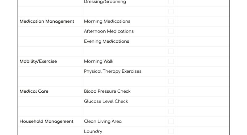 Printable Caregiver Daily Checklist Free Google Docs Template Gdoc io