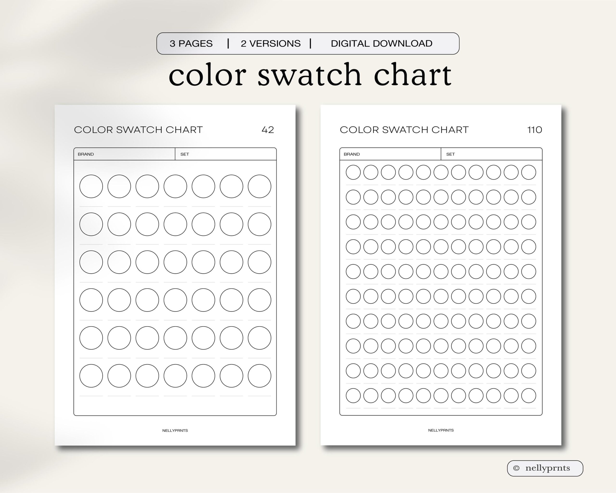Printable Color Swatch Chart Marker Test Template digital Download Etsy