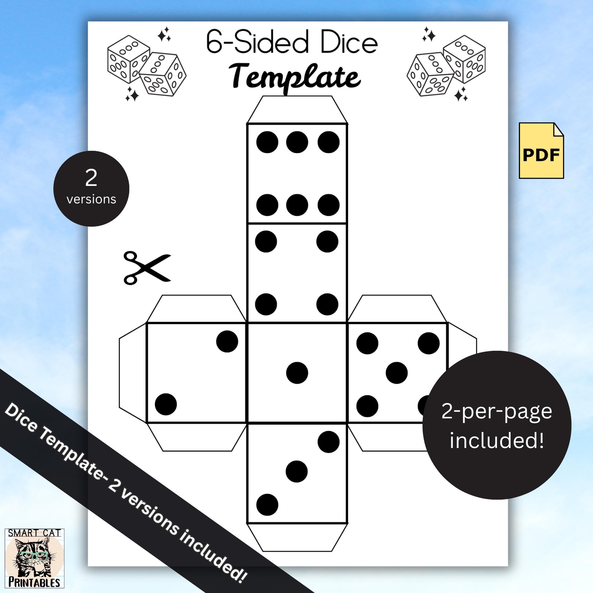 Printable Dice Template PDF Paper Dice Craft DIY Origami Cube Cut And Fold Dice Instant Download Classroom Or Game Night Fun 2 Sizes Etsy
