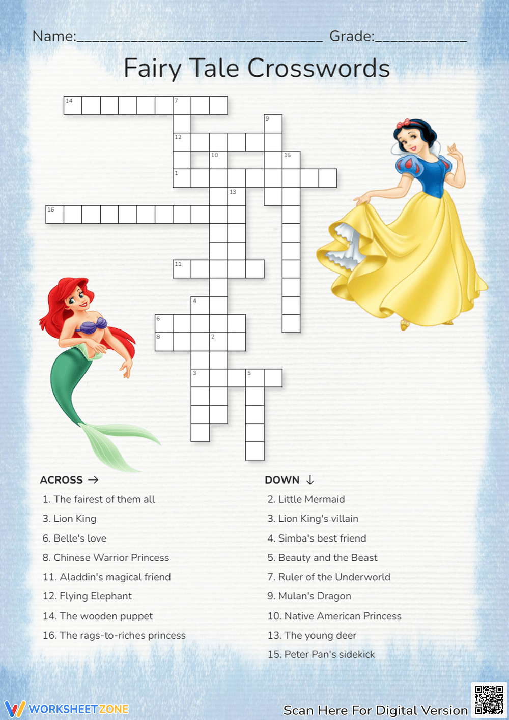 Printable Grade 2 Disney Crossword Puzzles Worksheets