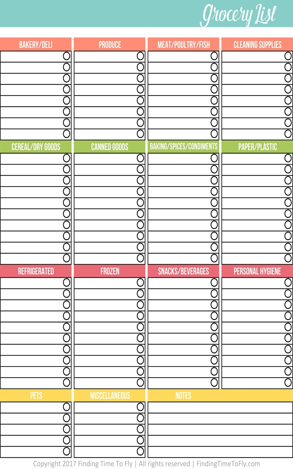 free printable grocery list template pdf