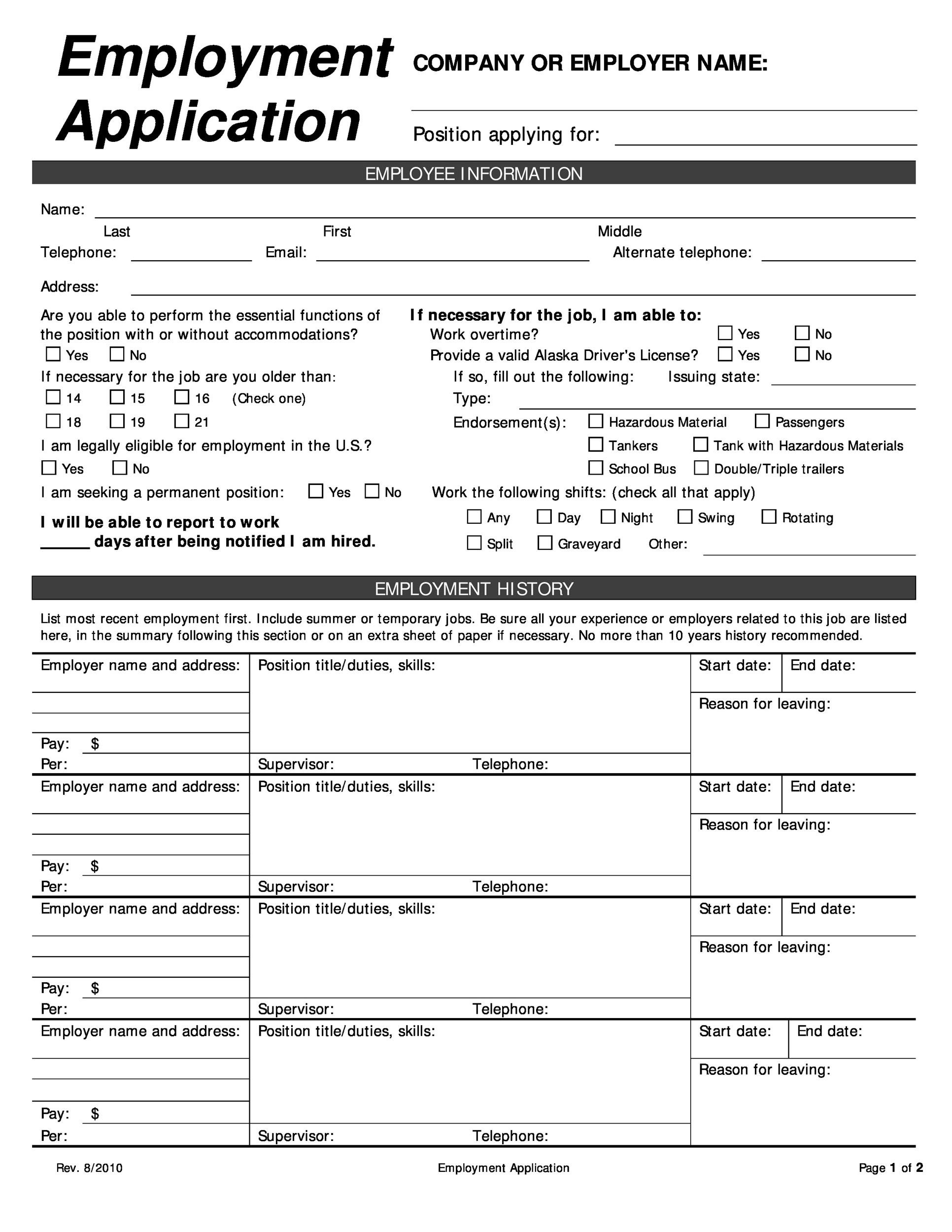 Printable Job Applications For Employers Www lx iriss uk