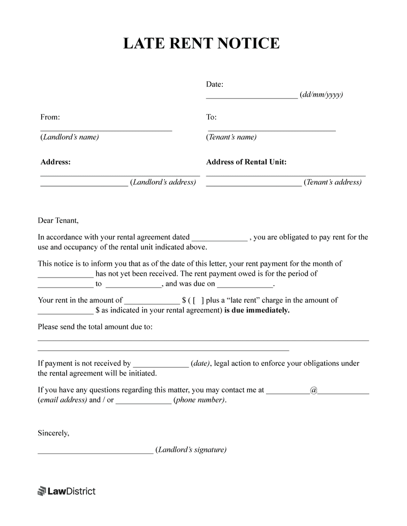 Printable Late Rent Notice Free Template PDF Word Lawdistrict Printable Late Rent Notice Free Template PDF Word Lawdistrict