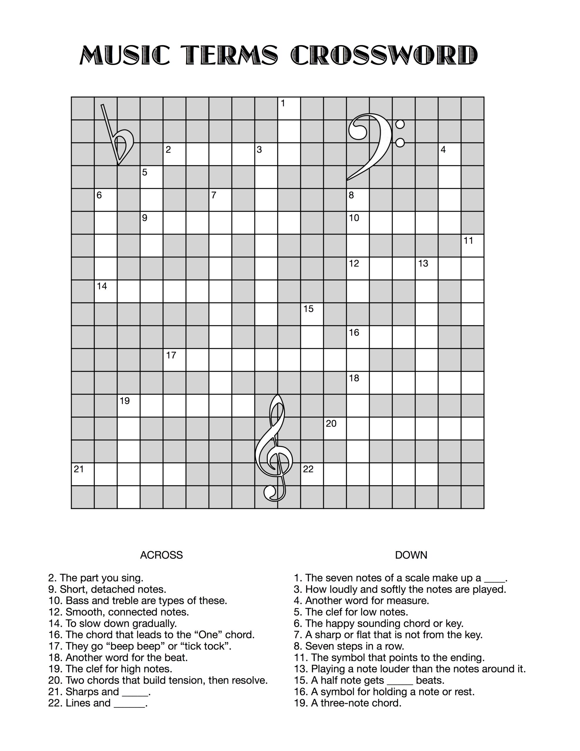 Printable Music Crossword Puzzle Music Terms Crossword