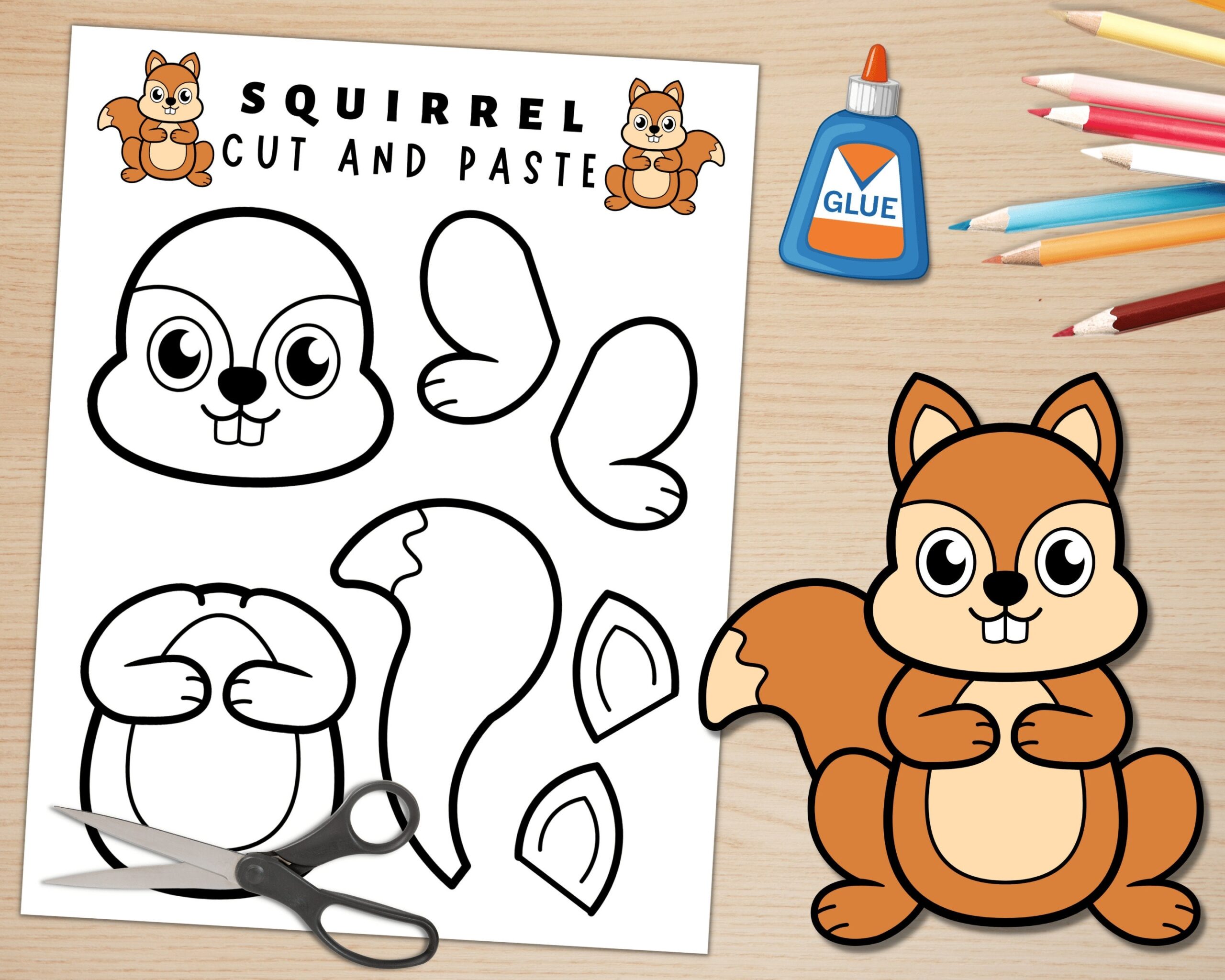 Printable Squirrel Craft Template Forest Animal Craft Fall Activities Color Cut And Paste Paper Squirrel Instant Download Etsy