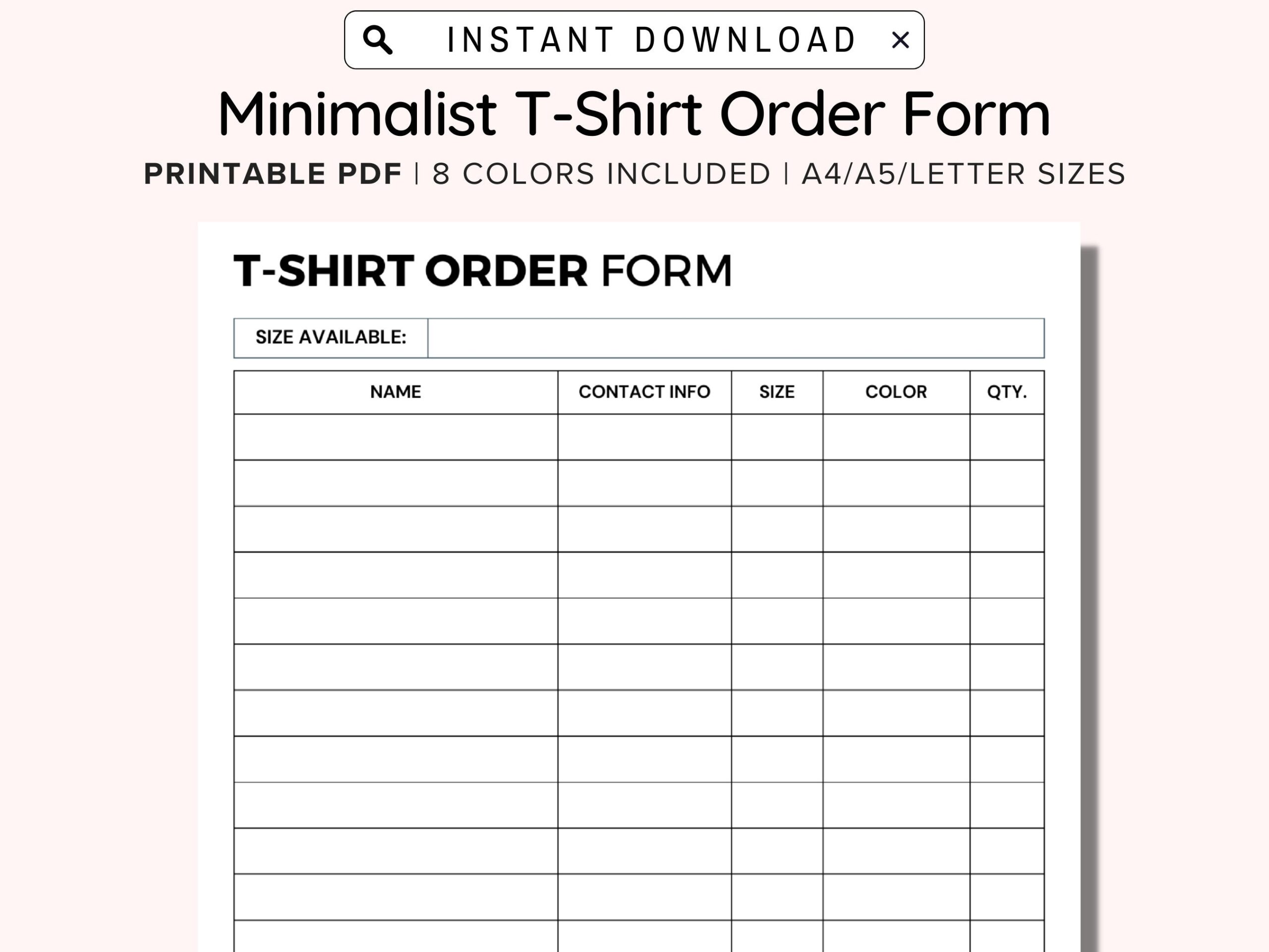 Printable T Shirt Order Form Template Editable Order Form Customizable T Shirt Order Form Small Business Sales Log Instant Download PDF Etsy