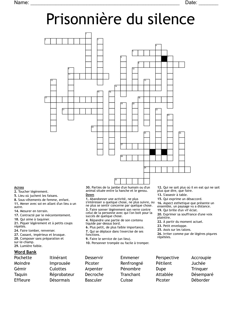 Prisonni re Du Silence Crossword WordMint