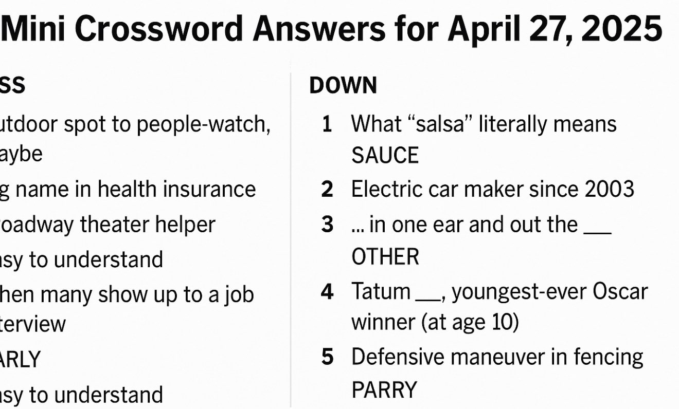 Quickly Have NYT Mini Crossword Answers For April 27 2025 H2S Media Quickly Have NYT Mini Crossword Answers For April 27 2025 H2S Media