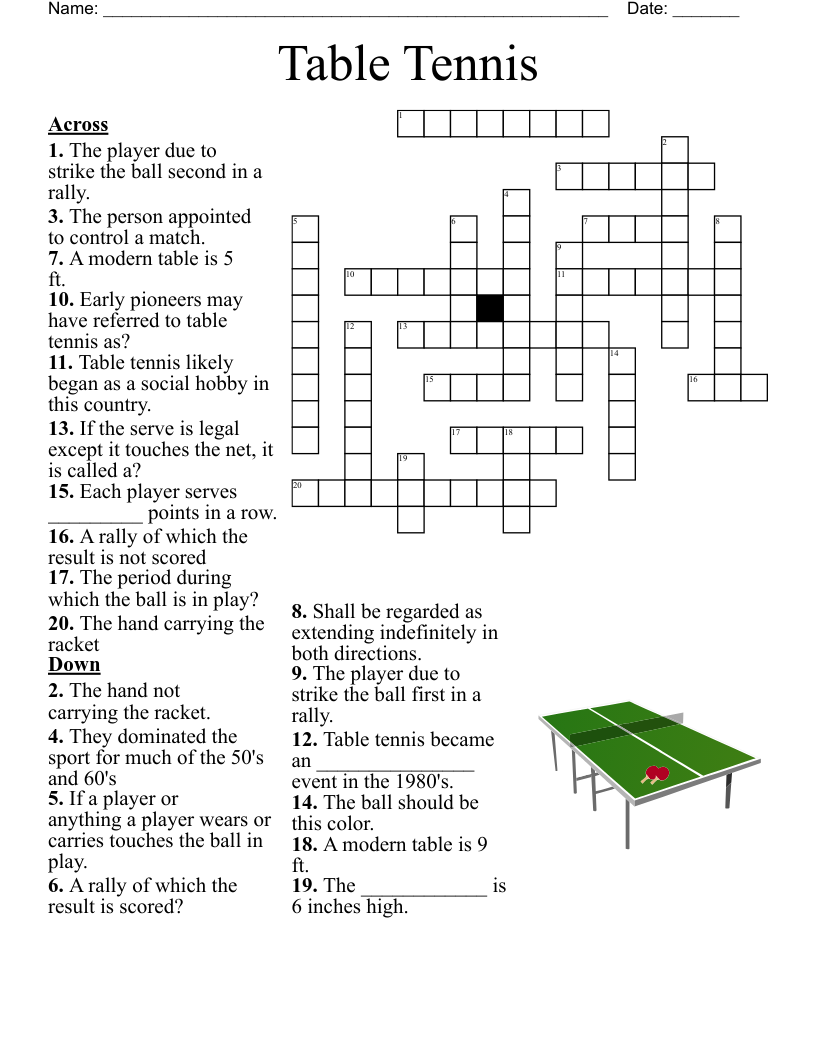 Racquet Sports Crossword WordMint