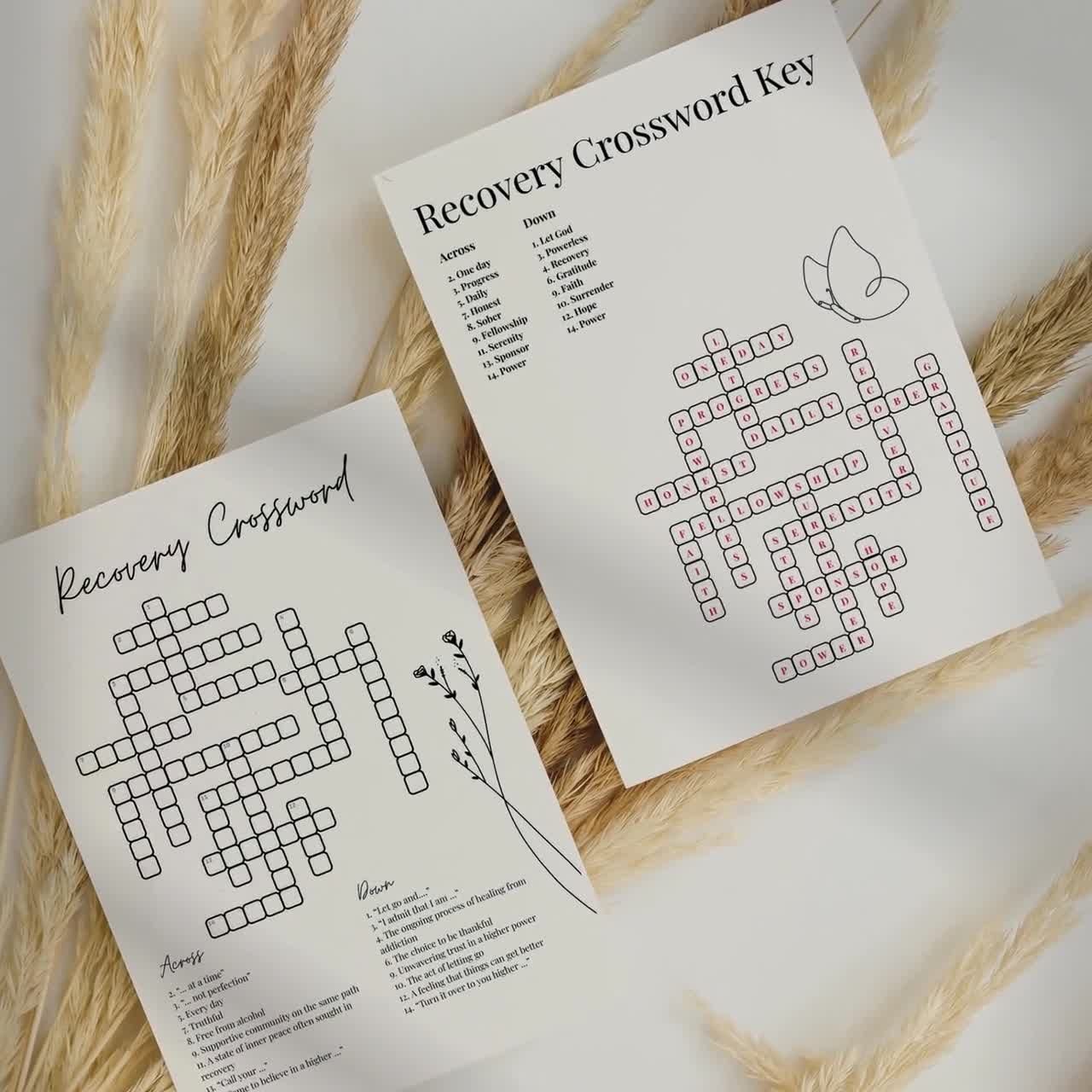 Recovery Crossword Game Answer Key 12 Steps Recovery Boredom Buster Instant Download PDF JPG Etsy