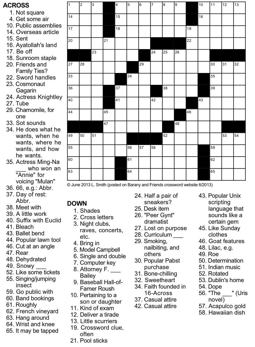 Recreational Crossword Puzzle