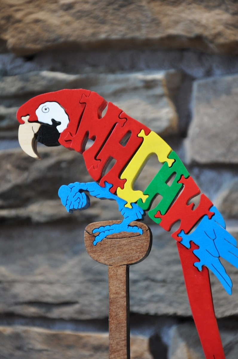 Red Macaw Parrot Amish Made Wood Toy Puzzle Animal Figurine Art EBay