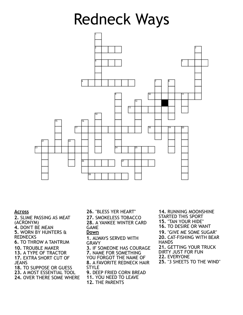 Redneck Ways Crossword WordMint