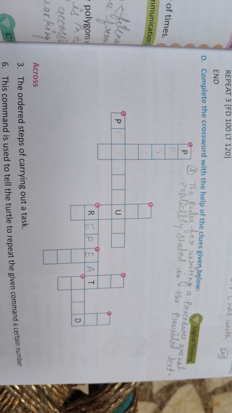REPEAT 3 FD 100 LT 120 END D Complete The Crossword With The Help Of T 