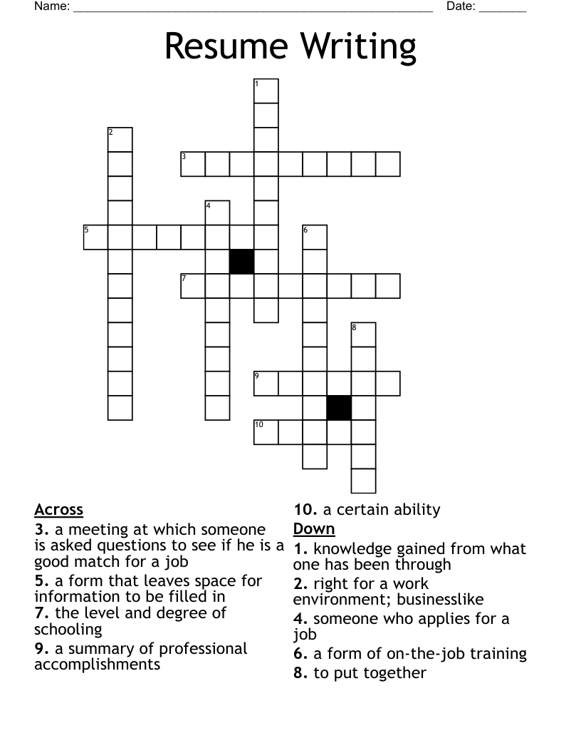 Resume Writing Crossword WordMint