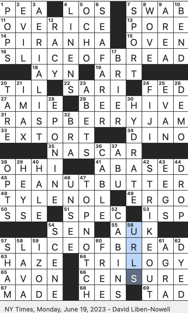 Rex Parker Does The NYT Crossword Puzzle On My Own Singer In Les Mis rables MON 6 19 23 Shelfmate Of Aleve And Advil Iconic Hairstyle For Amy Winehouse South American