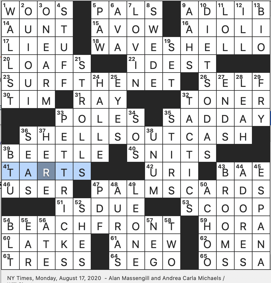 Rex Parker Does The NYT Crossword Puzzle Property Along The Ocean MON 8 17 20 Greek Peak In Thessaly Spoonful 1960s Pop Group Needs For Playing Quidditch