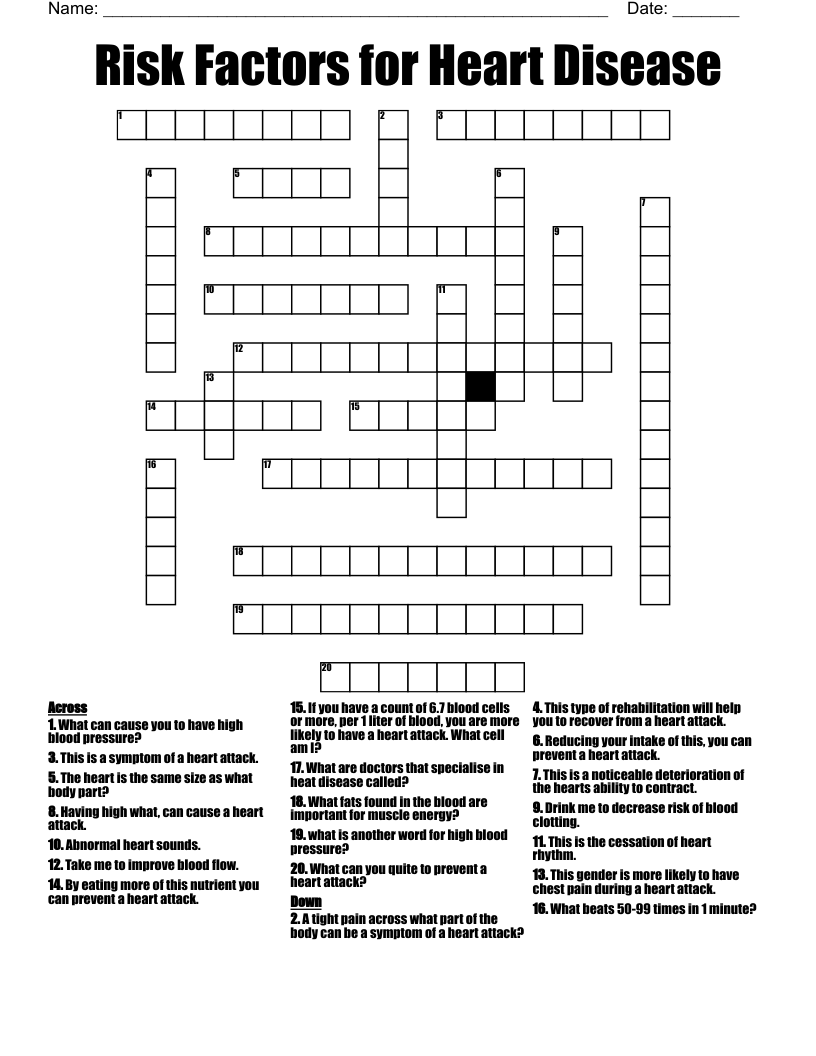 Risk Factors For Heart Disease Crossword WordMint