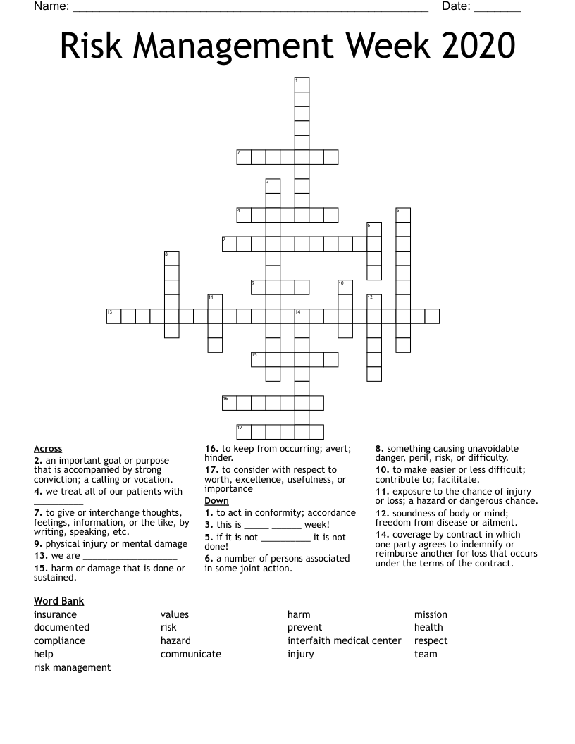Risk Management Week 2020 Crossword WordMint