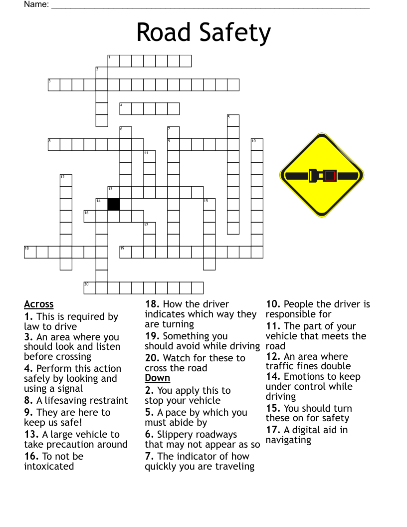 Road Safety Crossword WordMint Road Safety Crossword WordMint