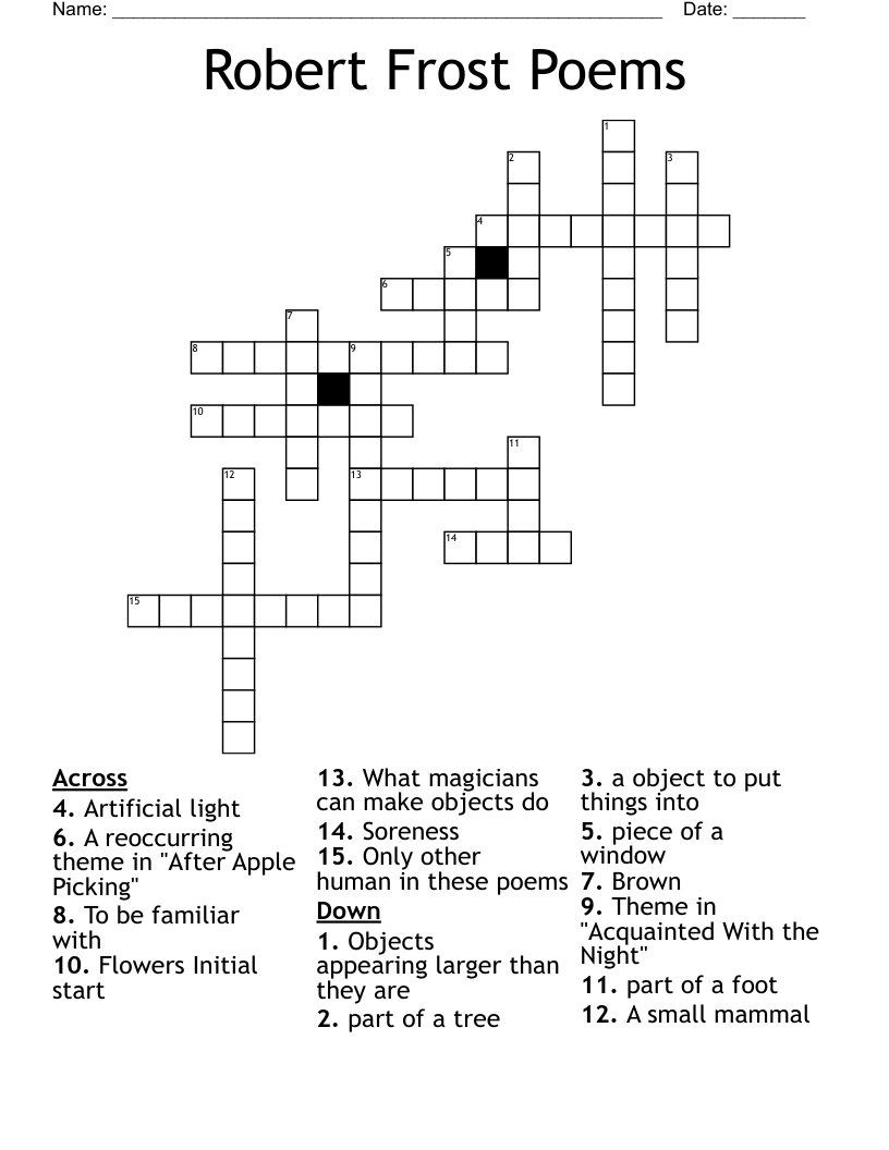 Robert Frost Poems Crossword WordMint