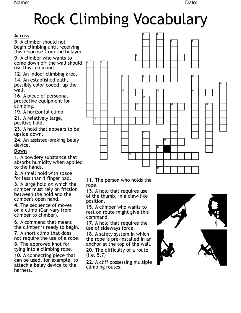 Rock Climbing Vocabulary Crossword WordMint