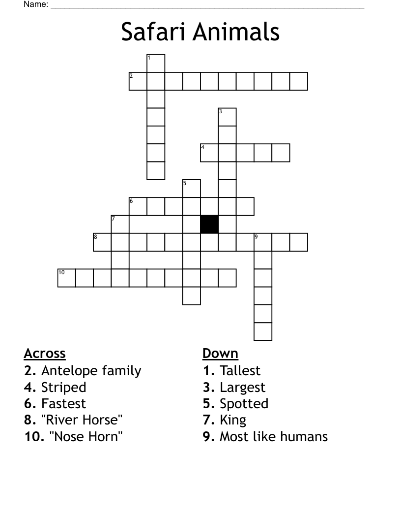 Safari Animals Crossword WordMint