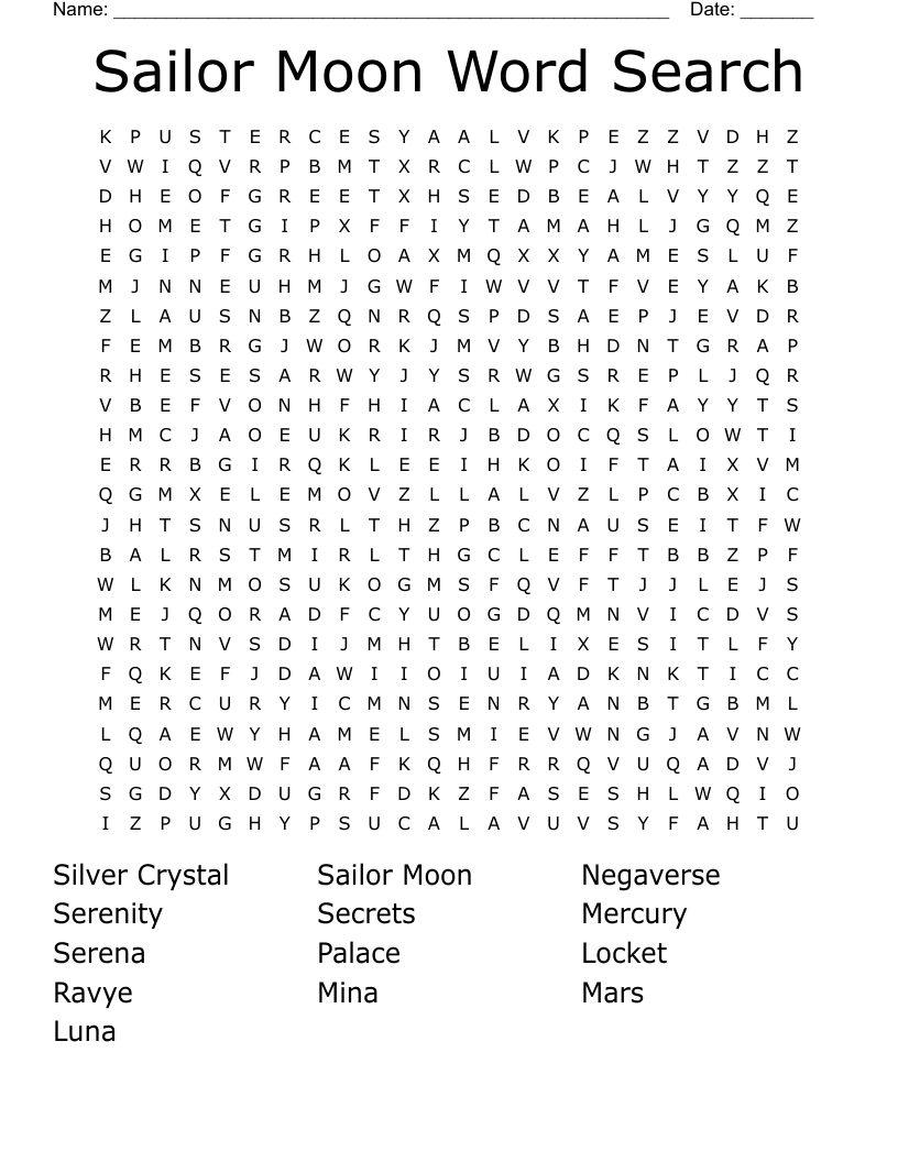 Sailor Moon Crossword WordMint Sailor Moon Crossword WordMint