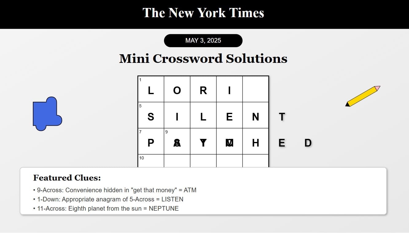 nyt crossword mini answers