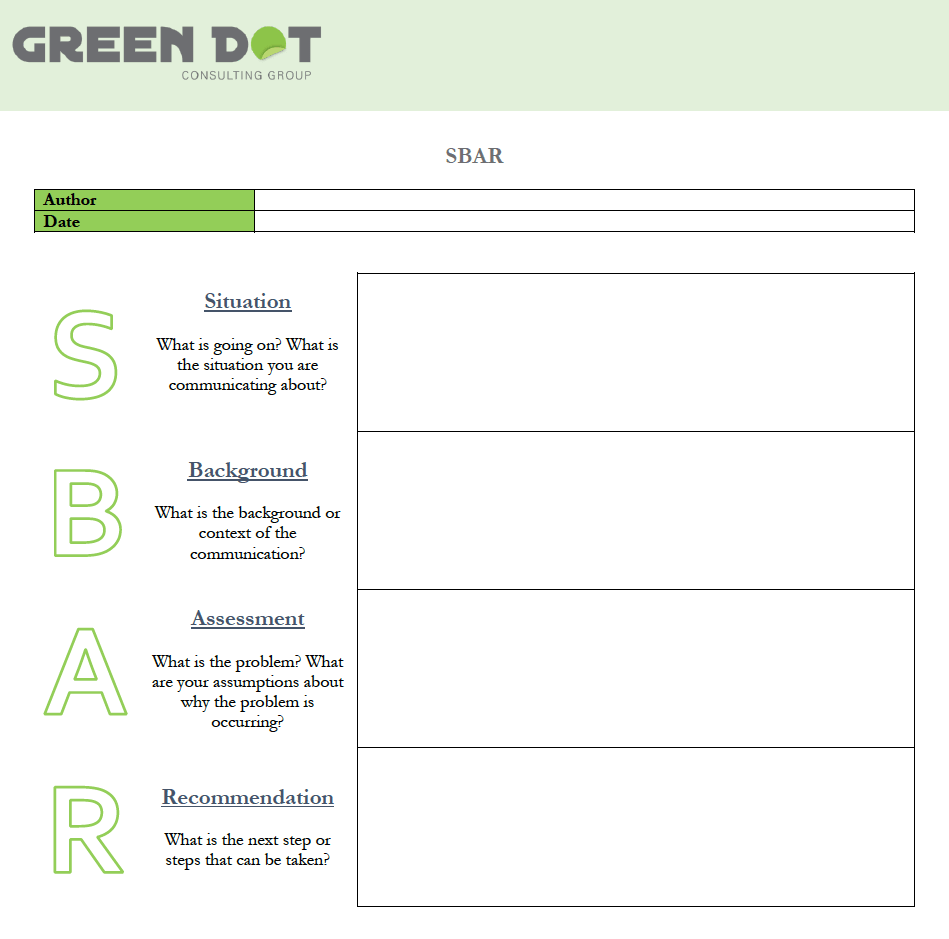 SBAR Template Word The Green Dot Consulting Group