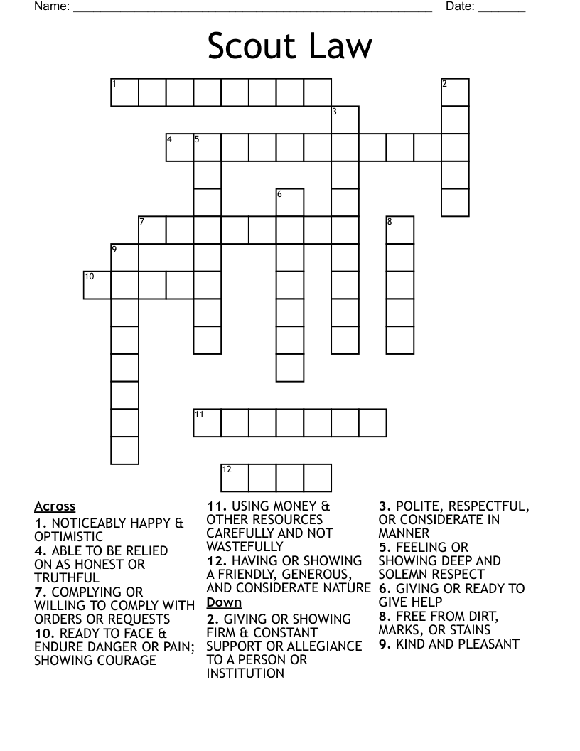 Scout Law Crossword WordMint