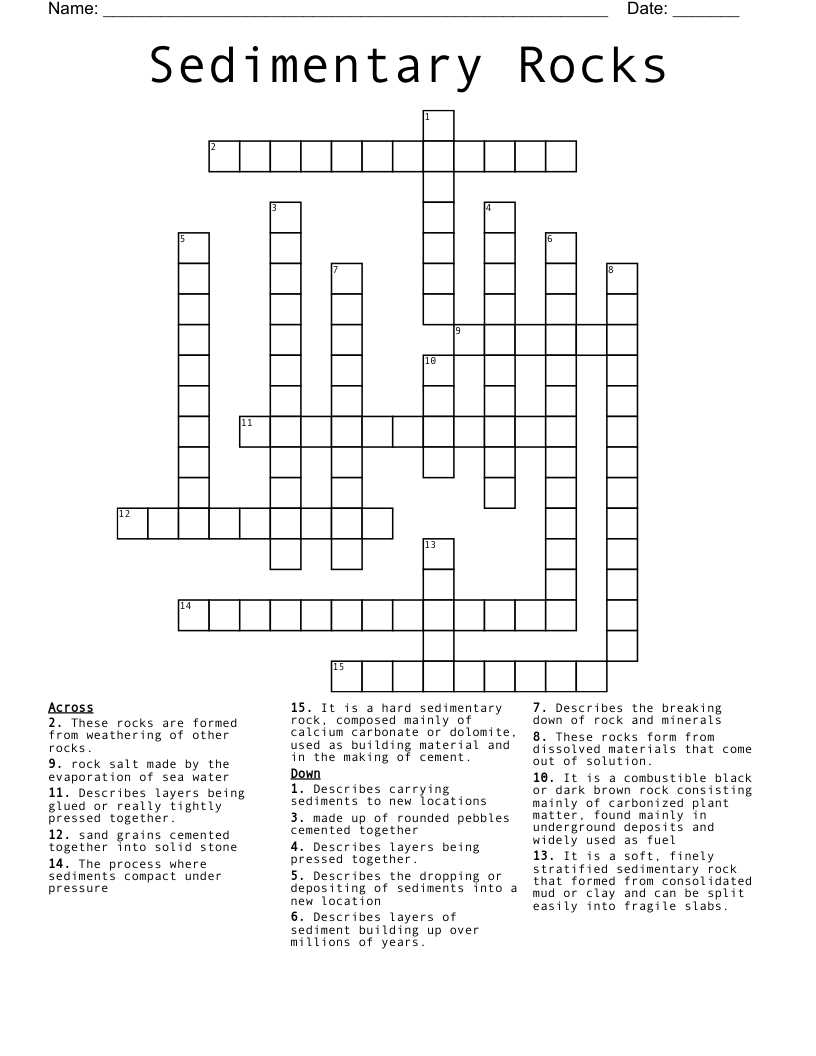 Sedimentary Rocks Crossword WordMint Sedimentary Rocks Crossword WordMint