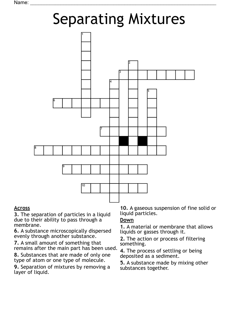 Separating Mixtures Crossword WordMint Separating Mixtures Crossword WordMint