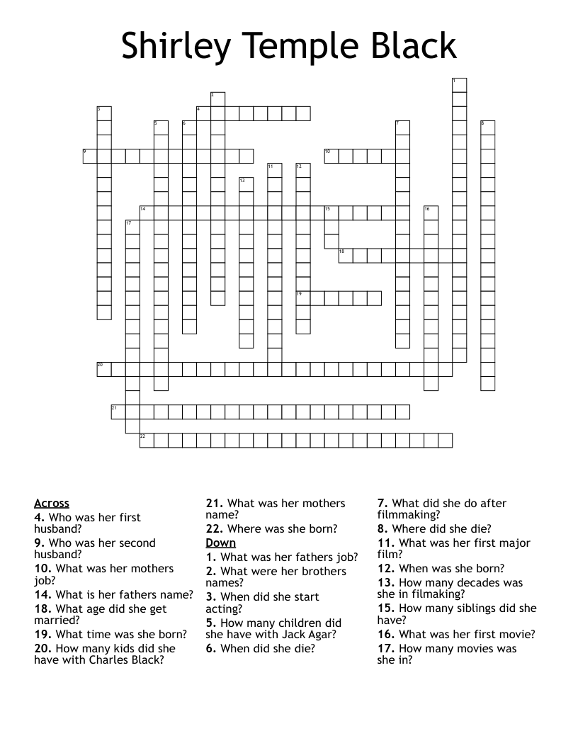 Shirley Temple Black Crossword WordMint