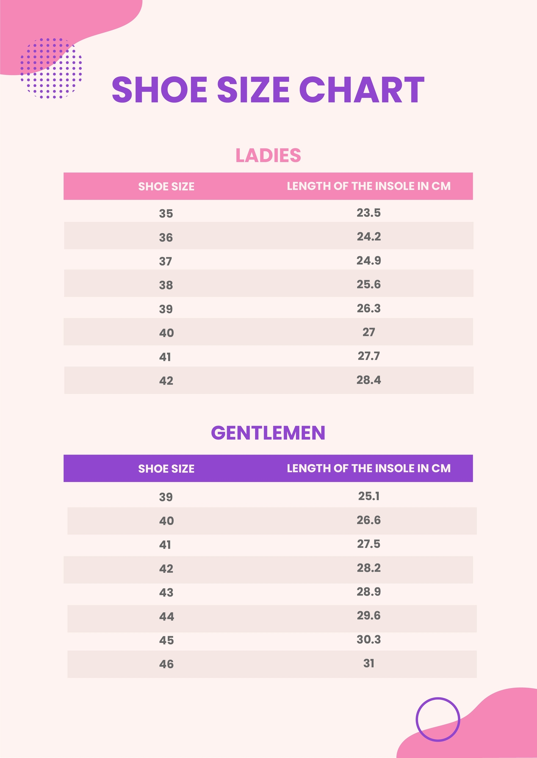 Shoe Size Chart In Illustrator PDF Download Template