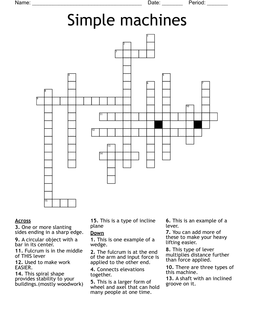 Simple Machines Crossword WordMint